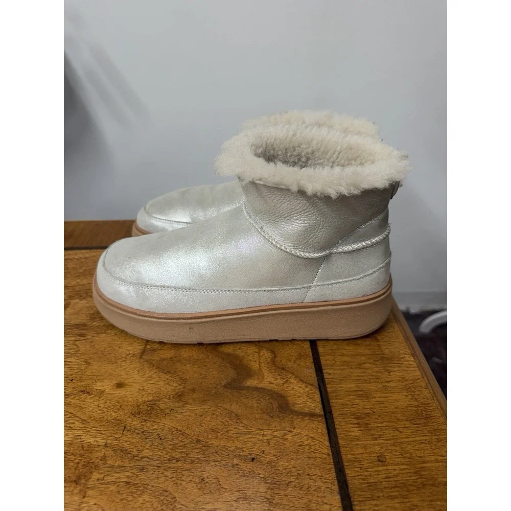 FitFlop GEN-FF Ultra-Mini Double-Faced Women's 8 Silver Leather Shearling Boots